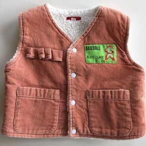 Vintage Japanese Sherpa Lined Corduroy Kid’s Vest with Baseball Patch
